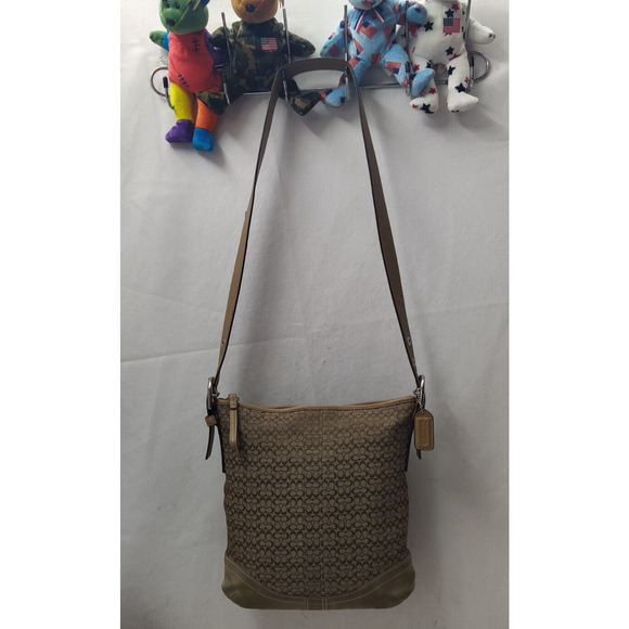 Coach Signature Brown Canvas Suede Zipper Closure Crossbody Shoulder Bag - Picture 14 of 14